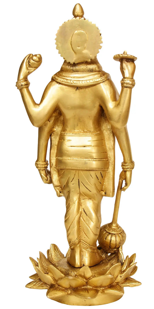 Brass Statue of Lord Vishnu - Sustainer of the Universe 12 inches