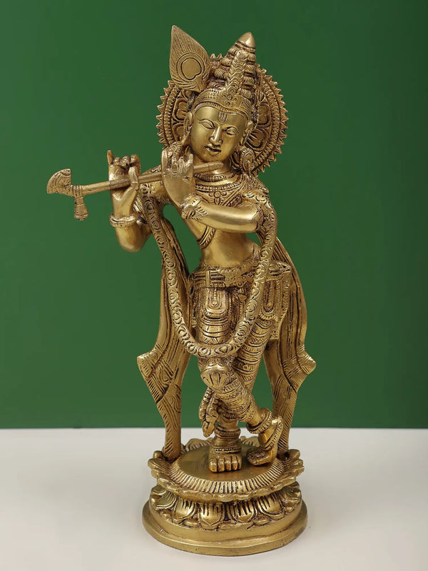 Handcrafted Brass Sculpture of Murlidhar Krishna 11 inches