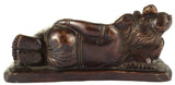 Antique brass Ganesha relaxing statue side profile, carved drapery and feet