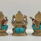 Inlaid Brass Trio Idol of Saraswati, Ganesha, and Lakshmi 4 inches