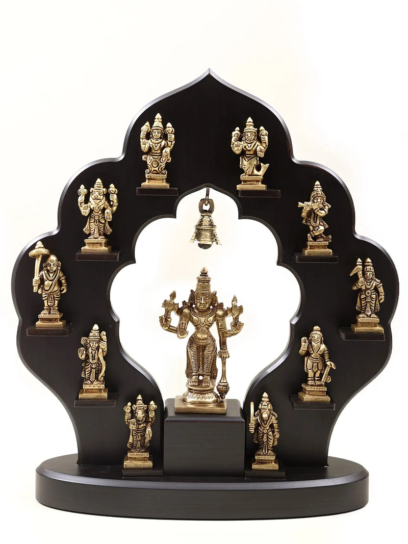 Brass Sculpture of Dashavatara: The Ten Incarnations of Lord Vishnu 14 inches