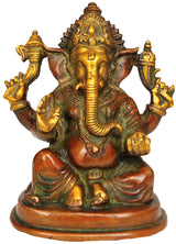 5 inch brass Ganesha statue with arms raised and ornate facial details