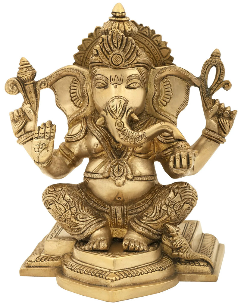 Handmade brass statue of Lord Ganesha in Abhaya Mudra 7 inches