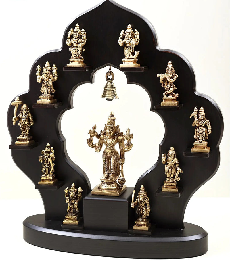 Brass Sculpture of Dashavatara: The Ten Incarnations of Lord Vishnu 14 inches