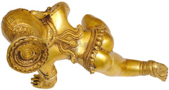 Baby Krishna statue eating butter, gold-tone, tribal hairstyle, 9 inches
