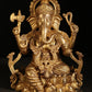 Brass statue of Ganesha seated in Kamalasana pose 8 inches