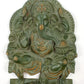 Brass Green gold Idol of Lord Ganesha Seated on a Throne, Bestowing Blessings 11 inches