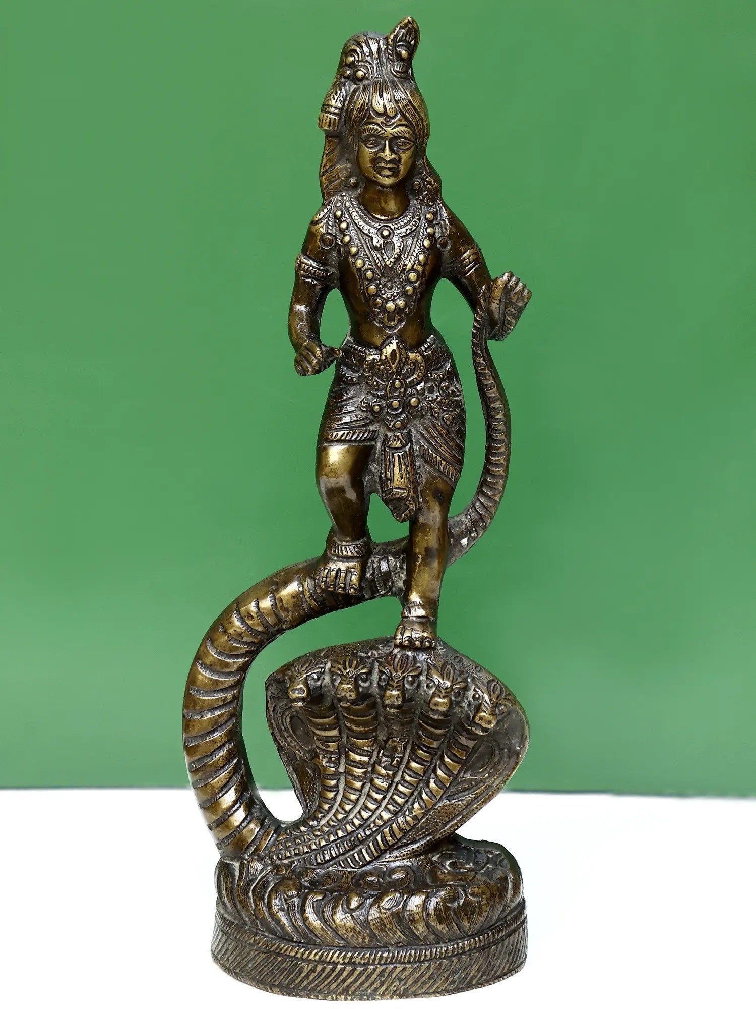 Brass Sculpture of Kaliya Krishna 15 CM