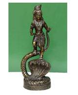 Brass Kaliya Krishna figurine (15 cm), standing on coiled serpent base