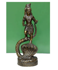 Brass Kaliya Krishna figurine (15 cm), standing on coiled serpent base