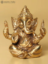 Lord Ganesha gold statue, blessing pose with raised hands, 2 inches