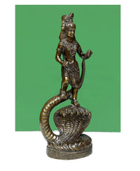 Brass Kaliya Krishna statuette (15 cm), side view with raised right hand