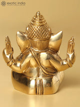 Lord Ganesha gold statue, crown detail and four hands, 2 inches