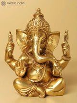 Lord Ganesha statue, golden blessing pose, Om on forehead, 5 inches tall.