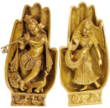 Brass Radha Krishna folded-hands statue with Radha & Krishna figures, 8 in
