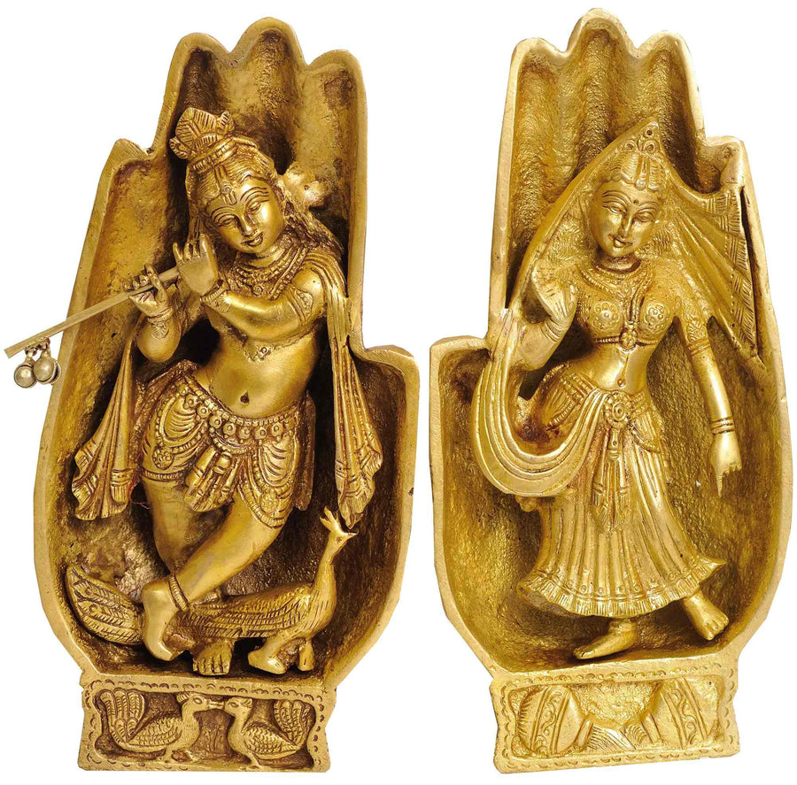 Brass Radha Krishna Statue in Folded Hands Design 8 inches Craft Detail
