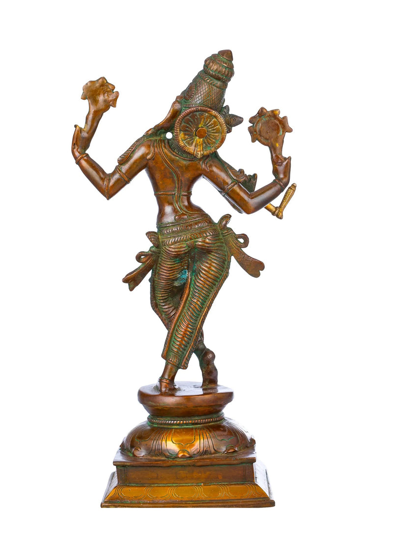 Double chala Handmade Brass Statue Depicting Lord Krishna's Cosmic Form, the Eighth Incarnation of Vishnu 14 inches