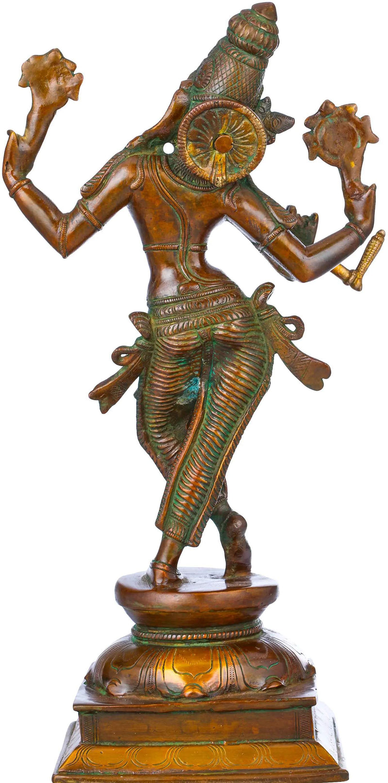 Double chala Handmade Brass Statue Depicting Lord Krishna's Cosmic Form, the Eighth Incarnation of Vishnu 14 inches