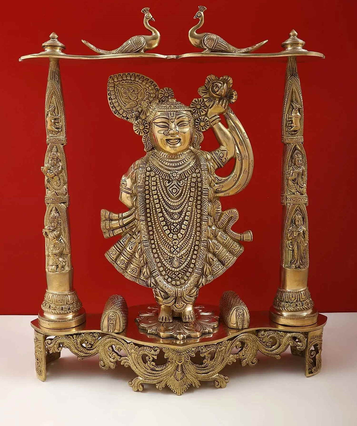 AONA gold-toned brass Shrinath Ji Dwarkadhish statue, 18-inch ornate base