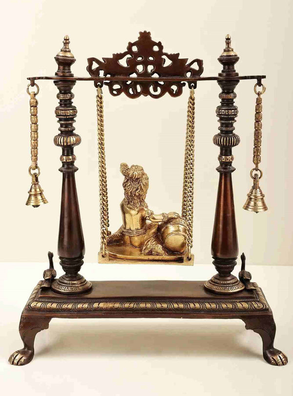 Brass Swing with Butter Krishna 16 inches Study Setting