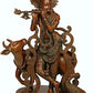 Handmade Large Brass Sculpture of Krishna Playing the Flute with Cow and Peacock 21 Inches