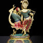 Brass Statue of Radha and Krishna Engaged in Ecstatic Dance with Inlay Work 16 Inches