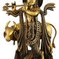 Handmade Brass Sculpture of Krishna Luxuriantly Draped, Accompanied by His Companion, the Cow 20 Inches