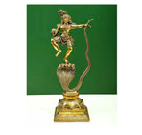 Brass Kaliya Krishna statue, dancing pose on serpent hood base