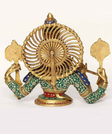 Back view brass Chaturbhuja Venugopal Krishna bust statue, 15 inch, ornate radiating halo