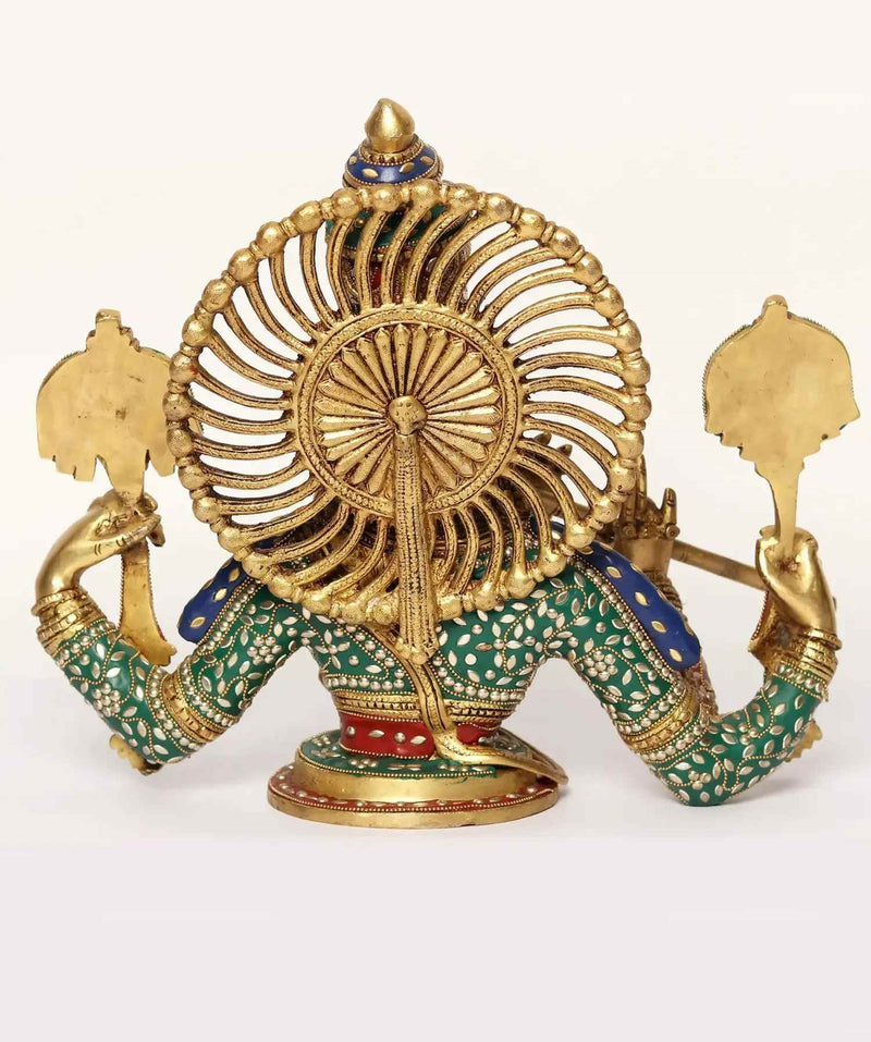 Brass Statue of Chaturbhuja Venugopal (Krishna) Bust 15 Inches