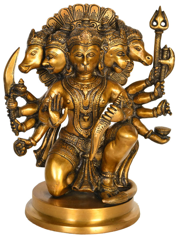 Brass Statue of Panchamukhi Hanuman 10 Inches