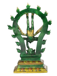 Shiva Nataraja 12-inch sculpture, green patina ring of arms around central figure