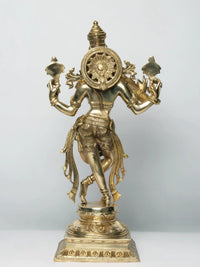 Krishna-as-Vishnu natural brass statue, 21 in, ornate circular halo and four arms