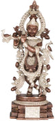 Handmade silver Brass Statue of Krishna Playing a Divine Flute 15 Inches