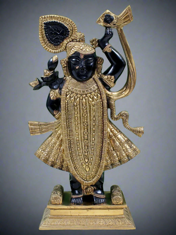 Natural Brass Black with Sculpture of Thakur ji Bihari ji Murti (Height: 18 Inches)