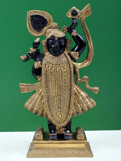 Black with natural Brass Sculpture of Shri Krishna as Shrinath Ji 18 Inches