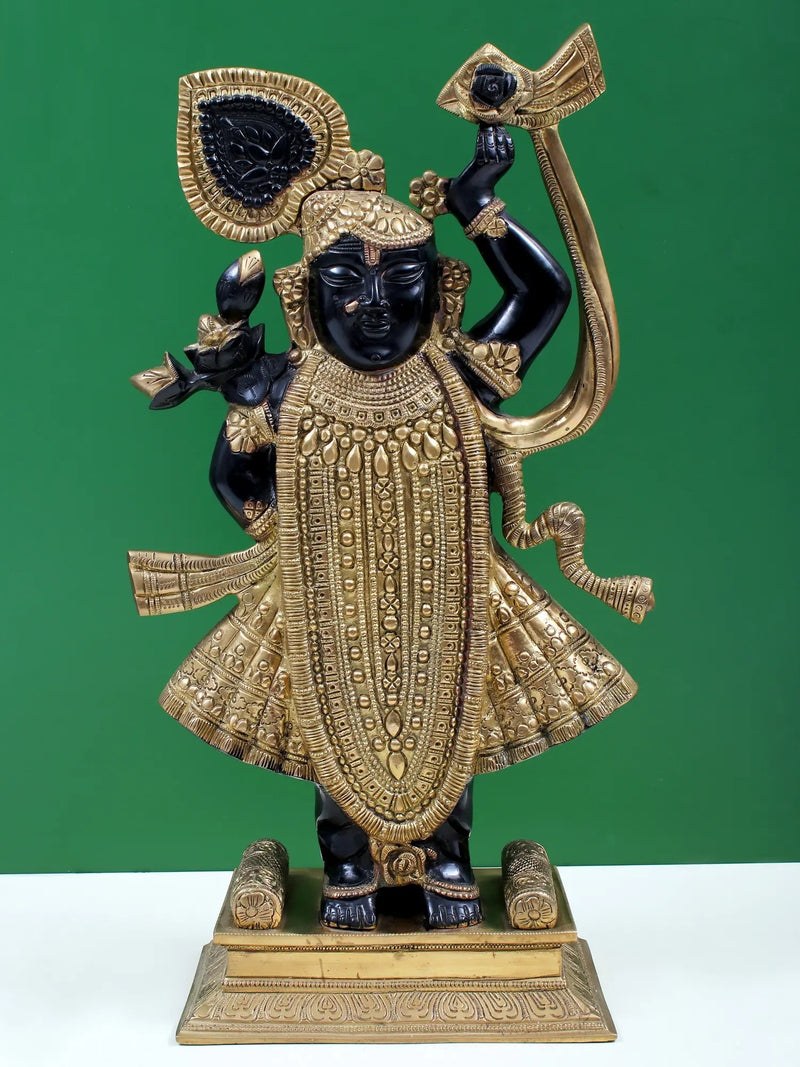 Black with natural Brass Sculpture of Shri Krishna as Shrinath Ji 18 Inches