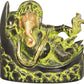 Brass Black green god Idol of Ganesha Relaxing on a Crescent Moon 4 inches