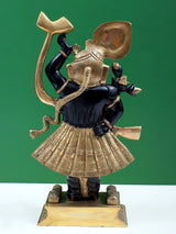 Natural brass Thakur ji Bihari ji figurine, black robe with gold headpiece, 18 in