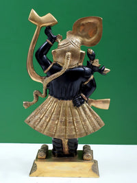 Natural brass Thakur ji Bihari ji figurine, black robe with gold headpiece, 18 in