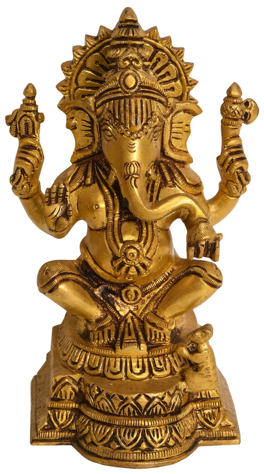 Image Handmade Brass Statue of Lord Ganesha 7 inches