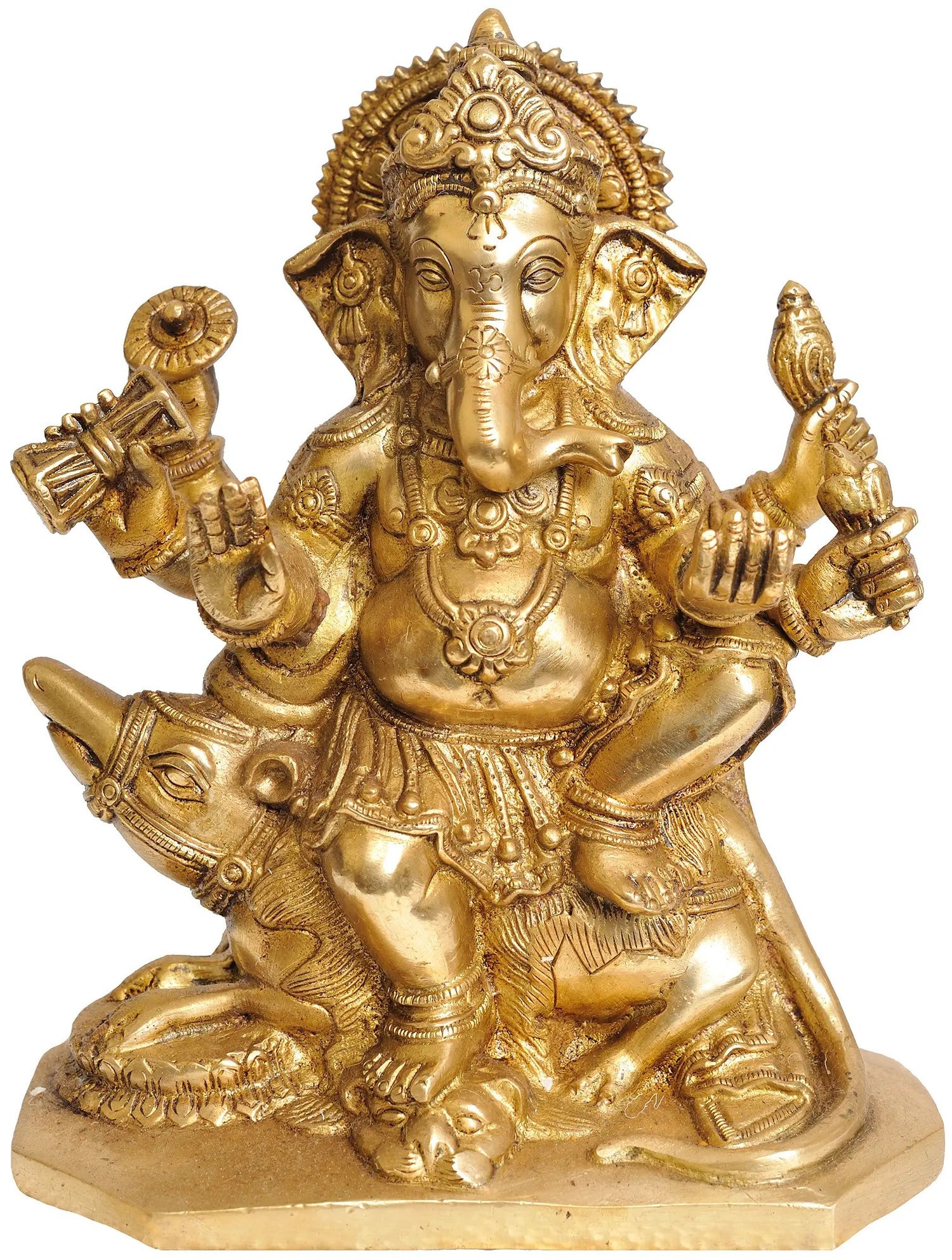 Lord Ganesha Seated on a Rat in Brass 9 cm