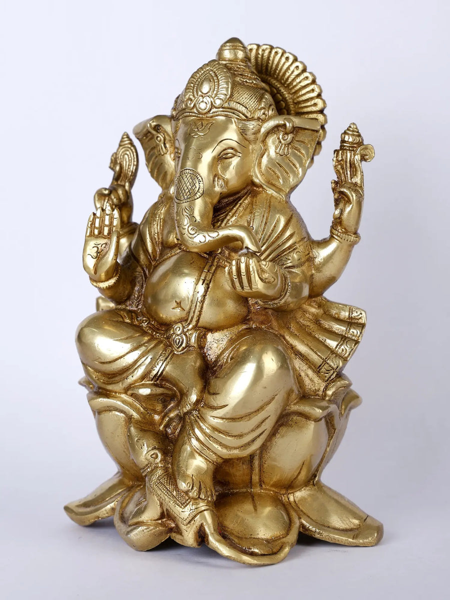 Lord Ganpati Ji Idol Seated on Lotus 9 inches Craft Detail