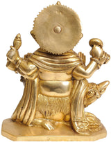 Brass back view of Lord Ganesha statue with detailed drapery, 9 cm