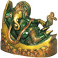 Brass Henna touch Idol of Ganesha Relaxing on a Crescent Moon 4 inches