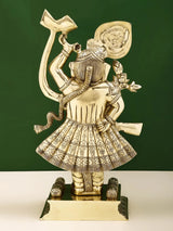 Natural brass Shri Krishna as Shrinath Ji sculpture, side view with raised arched arm