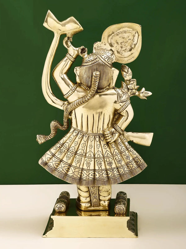Natural Brass Sculpture of Shri Krishna as Shrinath Ji (Height: 18 Inches) Study Setting