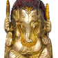 Brass Red Gold King Ganesha with Lakshmi Ji Carved on Pedestal 10 inches