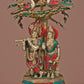 Brass Sculpture of Radha Krishna Standing Under a Tree with Inlay Work 19 inches