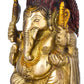 Brass Red Gold King Ganesha with Lakshmi Ji Carved on Pedestal 10 inches